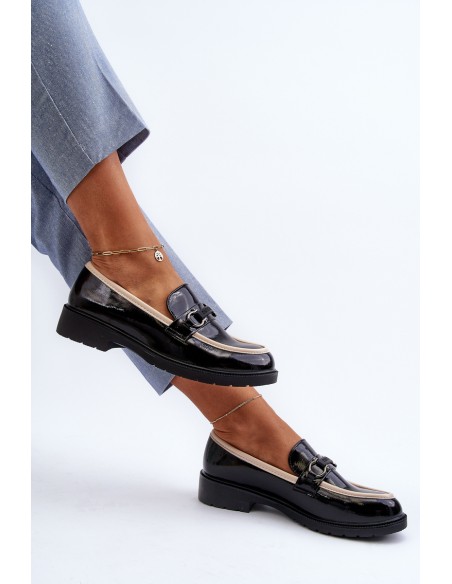 Women's Patent Leather Loafers Moccasins S.Barski HY336A Black
