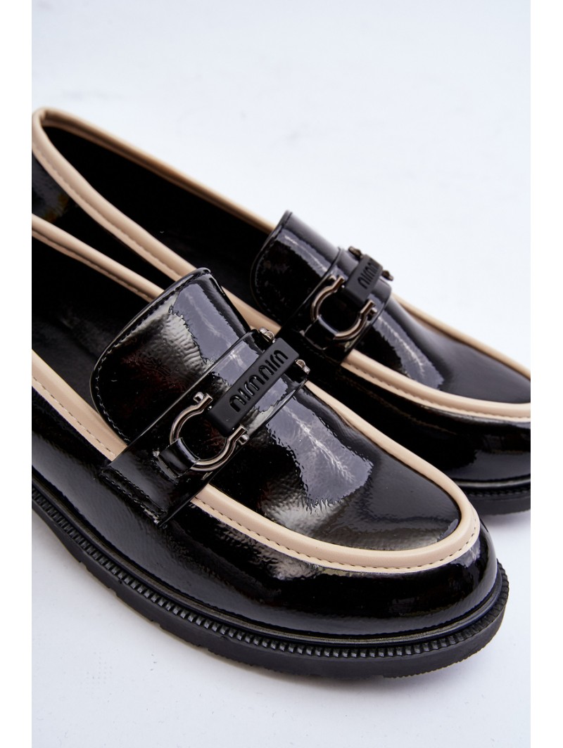 Women's Patent Leather Loafers Moccasins S.Barski HY336A Black