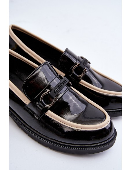 Women's Patent Leather Loafers Moccasins S.Barski HY336A Black