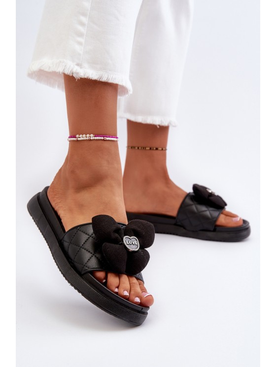 Women's Slides with Ornament on Low Platform Black Cedrella