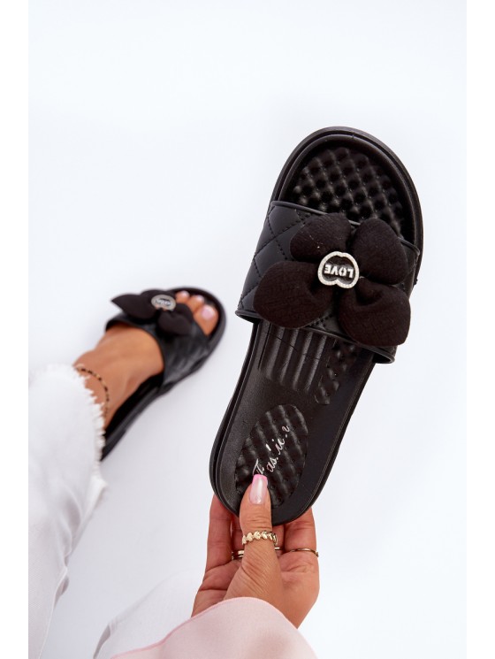 Women's Slides with Ornament on Low Platform Black Cedrella 2