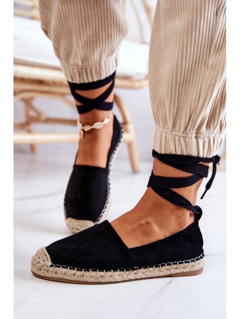 Surištos zomšos espadrilės Black Ismann