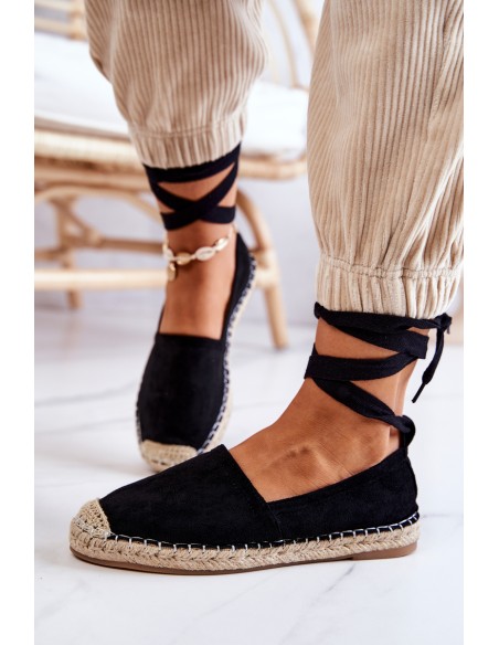 Surištos zomšos espadrilės Black Ismann