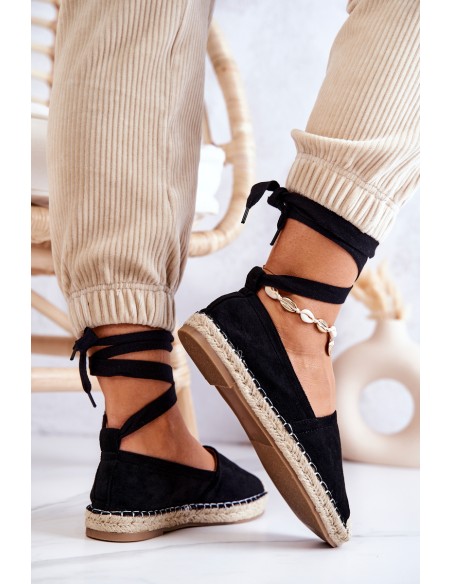 Surištos zomšos espadrilės Black Ismann