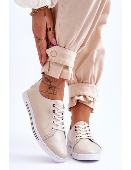 Women's Leather Sneakers Beige S.Barski LR268R