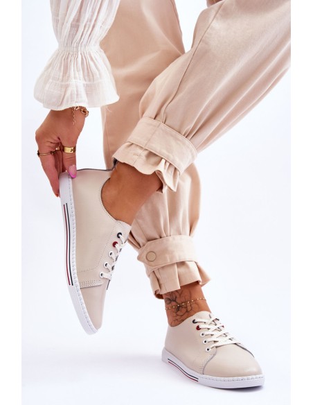 Women's Leather Sneakers Beige S.Barski LR268R