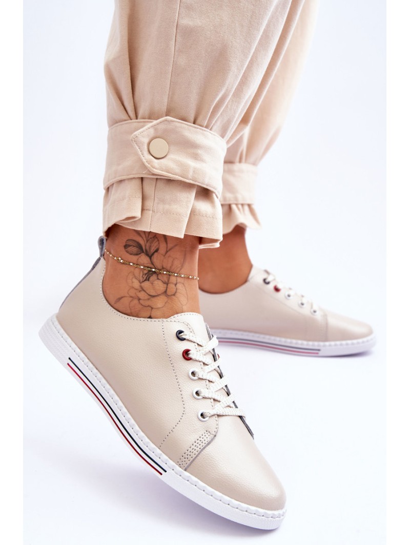 Women's Leather Sneakers Beige S.Barski LR268R