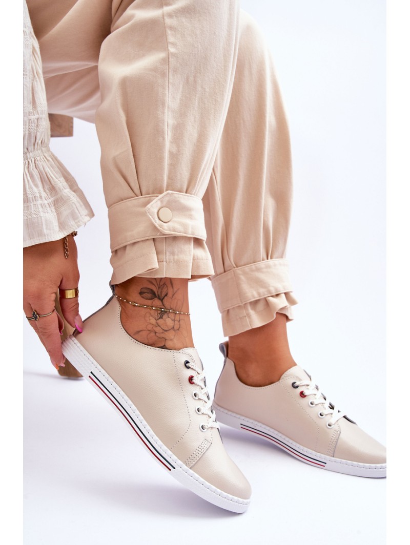Women's Leather Sneakers Beige S.Barski LR268R
