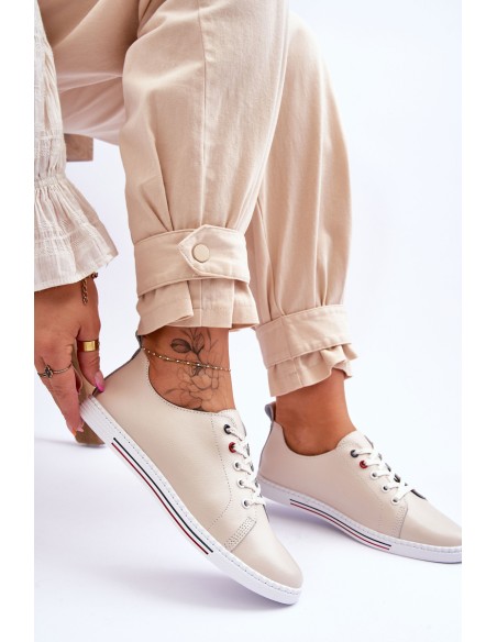 Women's Leather Sneakers Beige S.Barski LR268R