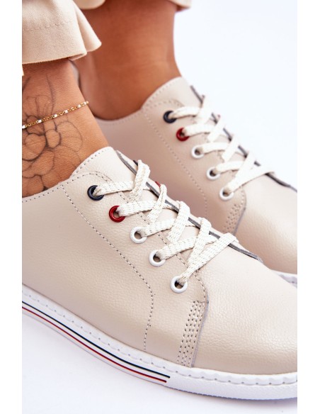 Women's Leather Sneakers Beige S.Barski LR268R