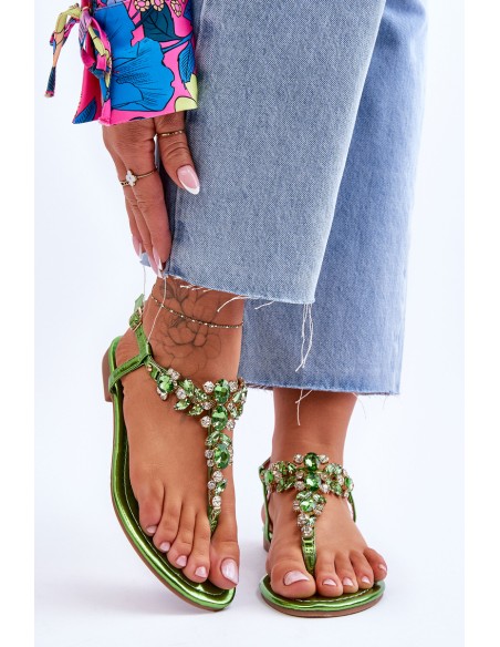 Women's Sandals Flip Flops With Stones Green Lenisa