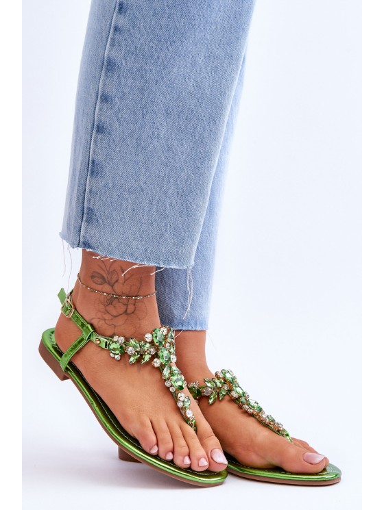 Women's Sandals Flip Flops With Stones Green Lenisa 2