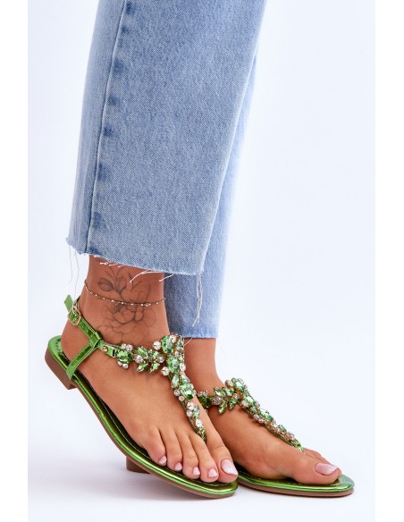 Women's Sandals Flip Flops With Stones Green Lenisa