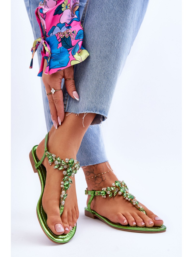 Women's Sandals Flip Flops With Stones Green Lenisa