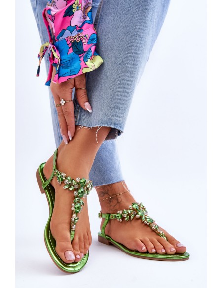 Women's Sandals Flip Flops With Stones Green Lenisa