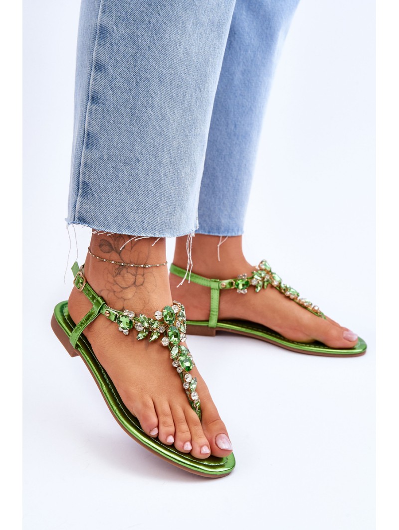 Women's Sandals Flip Flops With Stones Green Lenisa