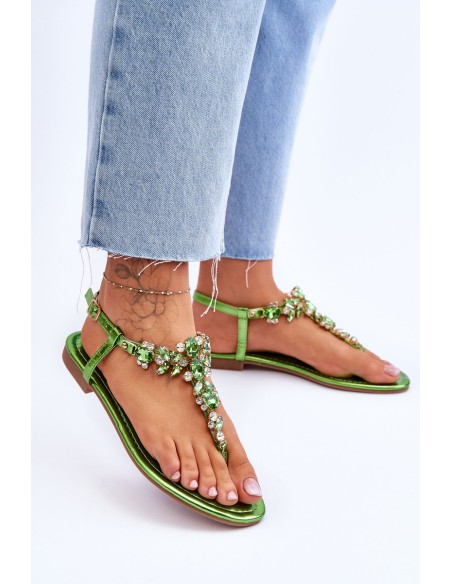 Women's Sandals Flip Flops With Stones Green Lenisa