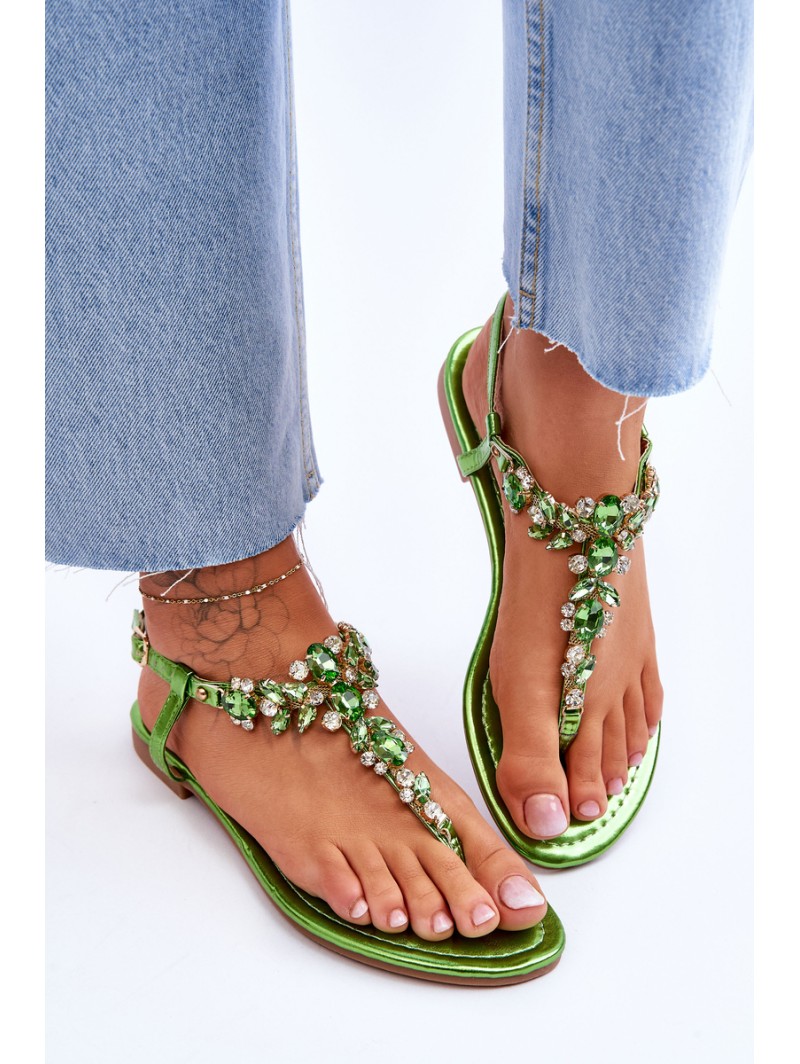 Women's Sandals Flip Flops With Stones Green Lenisa