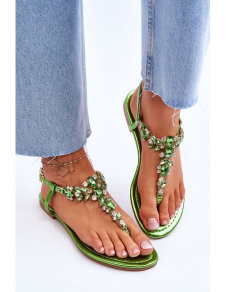 Women's Sandals Flip Flops With Stones Green Lenisa