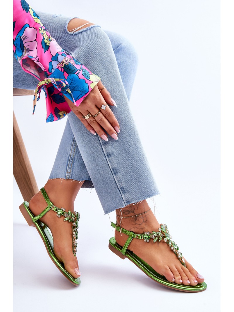 Women's Sandals Flip Flops With Stones Green Lenisa