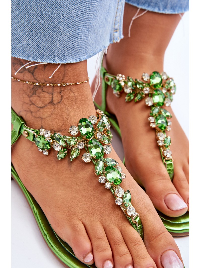 Women's Sandals Flip Flops With Stones Green Lenisa