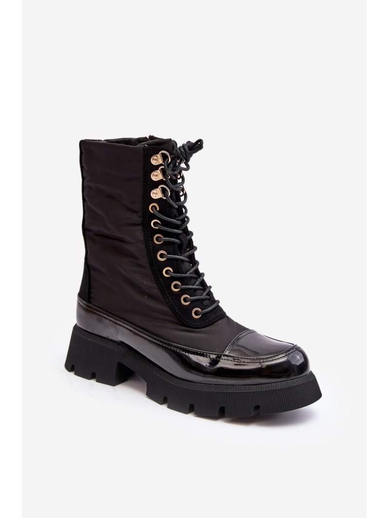 Women's Insulated Work Boots Flat Heel Black Saranema