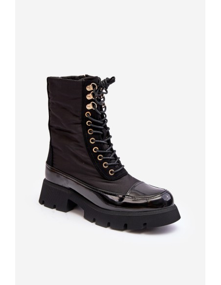 Women's Insulated Work Boots Flat Heel Black Saranema