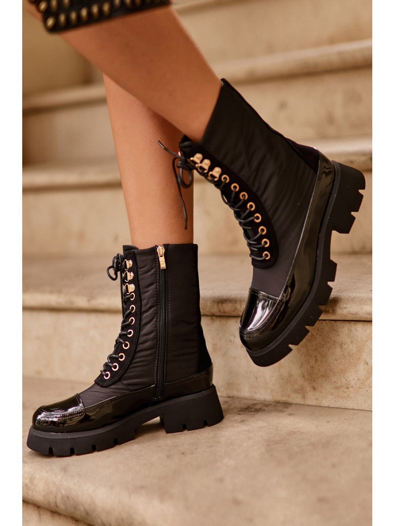Women's Insulated Work Boots Flat Heel Black Saranema