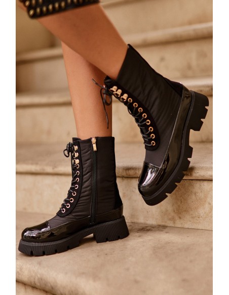 Women's Insulated Work Boots Flat Heel Black Saranema