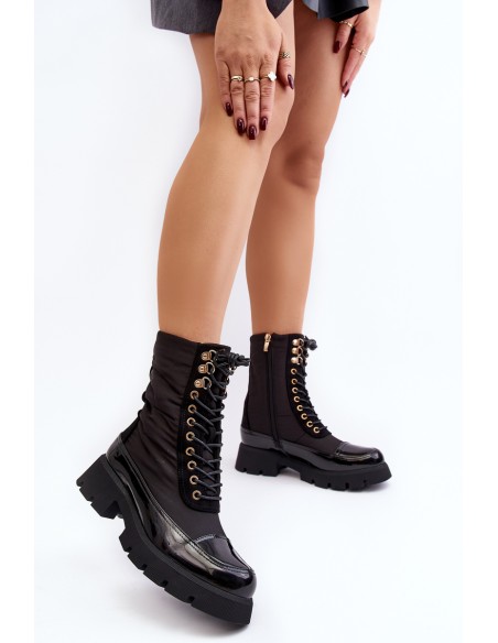 Women's Insulated Work Boots Flat Heel Black Saranema