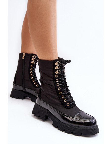 Women's Insulated Work Boots Flat Heel Black Saranema