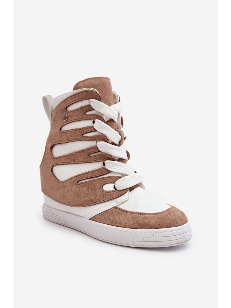 Leather Boots On Wedge Laced Beige Amria
