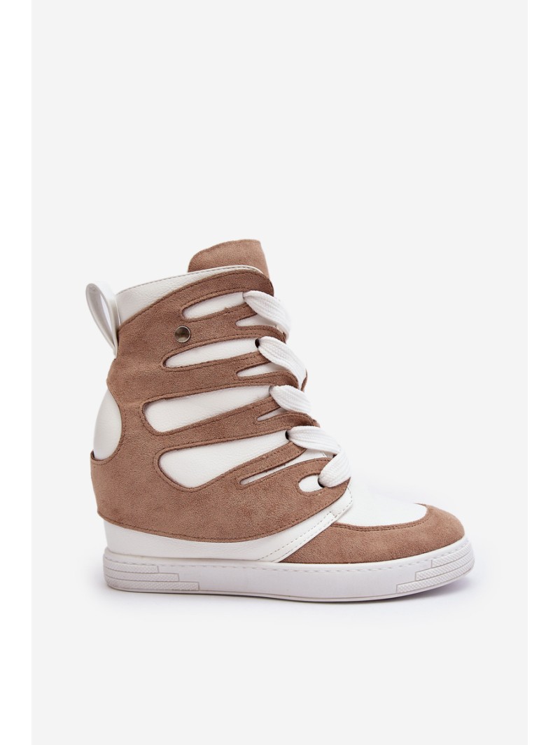 Leather Boots On Wedge Laced Beige Amria
