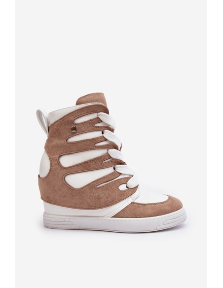 Leather Boots On Wedge Laced Beige Amria