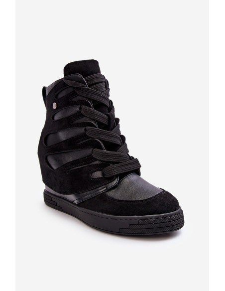 Leather Boots With Wedge Laces Black Amria