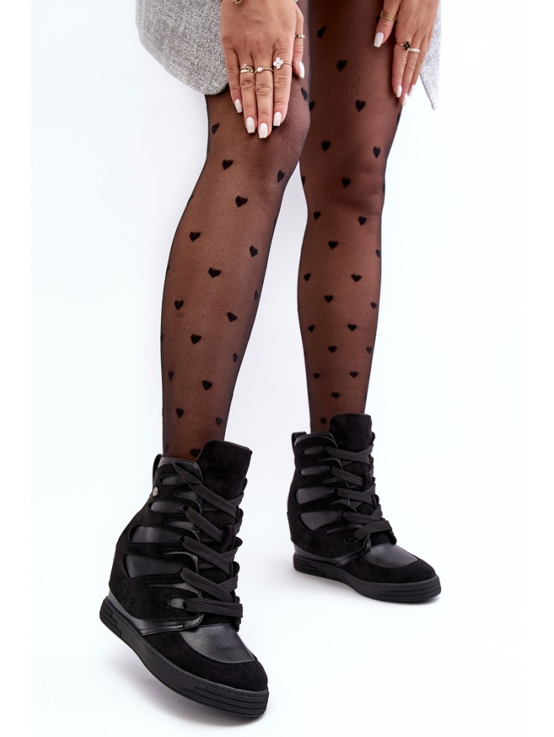 Leather Boots With Wedge Laces Black Amria