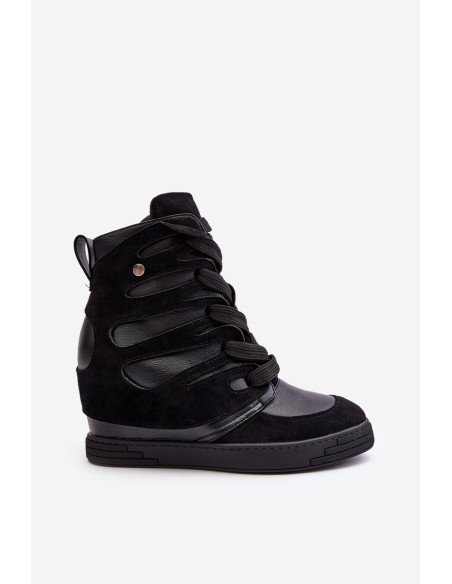 Leather Boots With Wedge Laces Black Amria
