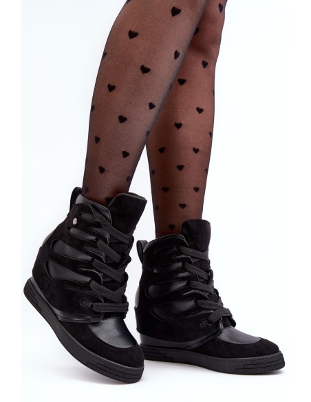 Leather Boots With Wedge Laces Black Amria