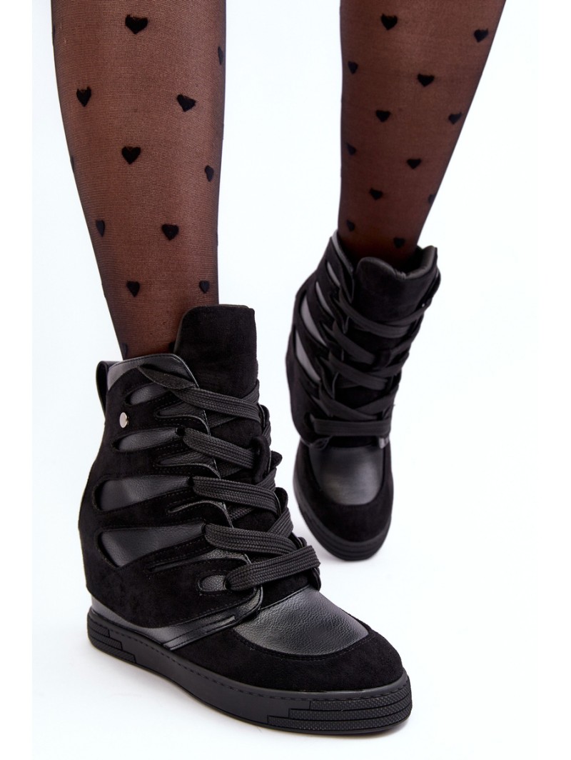 Leather Boots With Wedge Laces Black Amria
