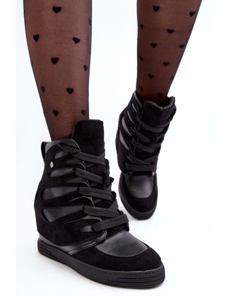 Leather Boots With Wedge Laces Black Amria
