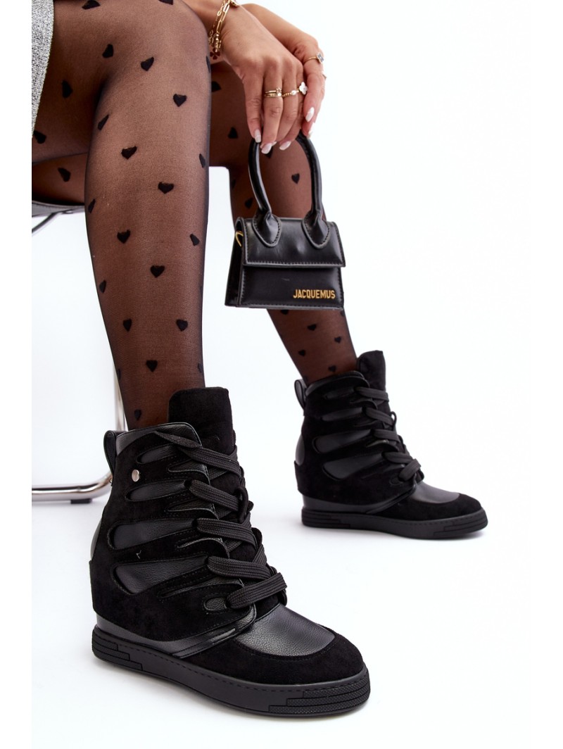 Leather Boots With Wedge Laces Black Amria