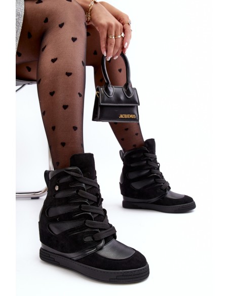 Leather Boots With Wedge Laces Black Amria