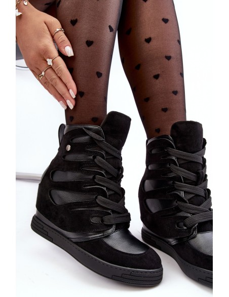 Leather Boots With Wedge Laces Black Amria