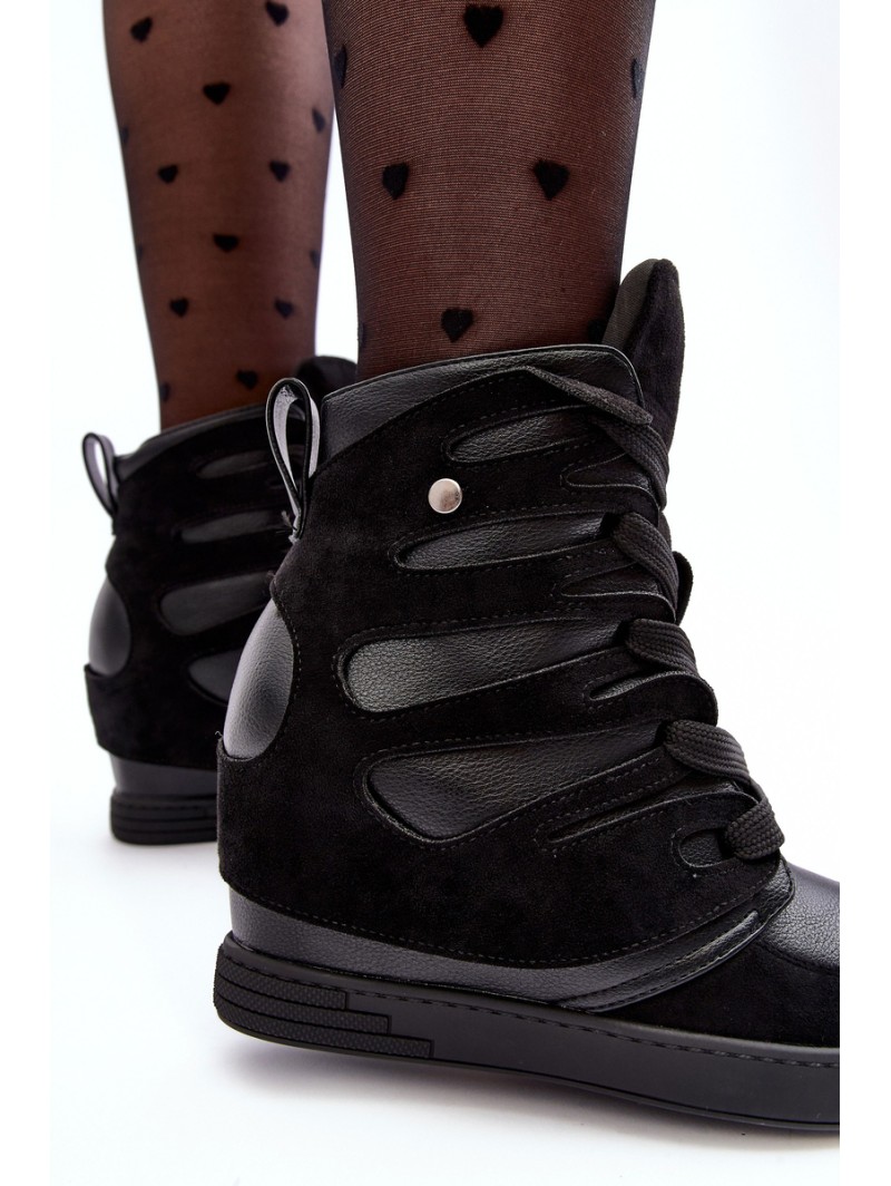 Leather Boots With Wedge Laces Black Amria