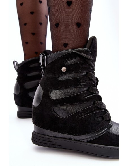 Leather Boots With Wedge Laces Black Amria