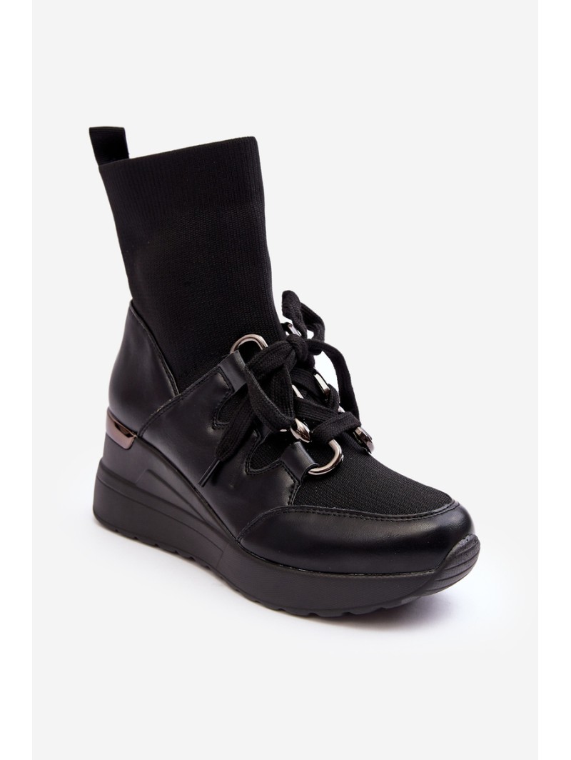 Women's Wedge Boots with Sock Black Helladina