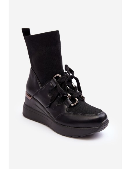 Women's Wedge Boots with Sock Black Helladina