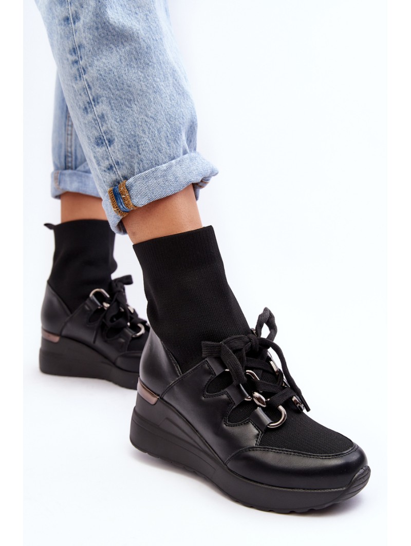 Women's Wedge Boots with Sock Black Helladina