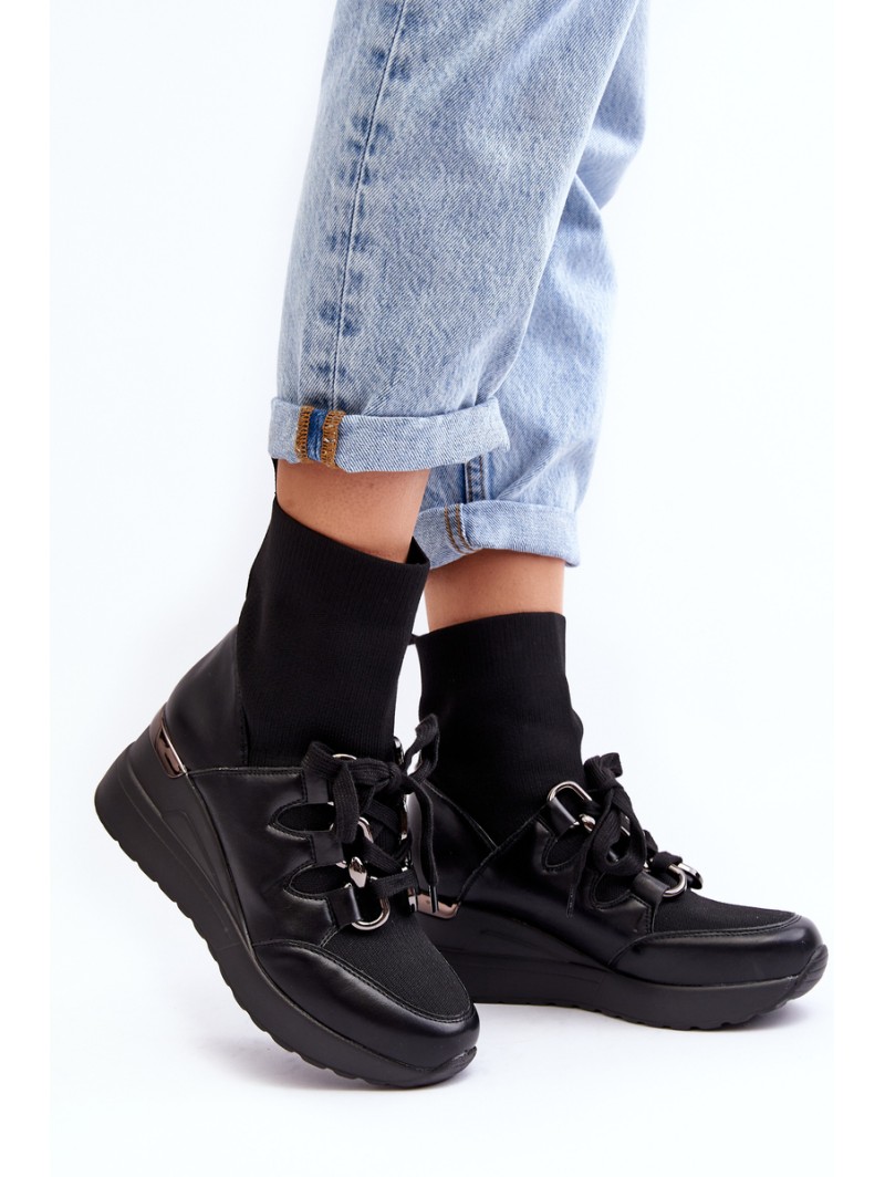 Women's Wedge Boots with Sock Black Helladina
