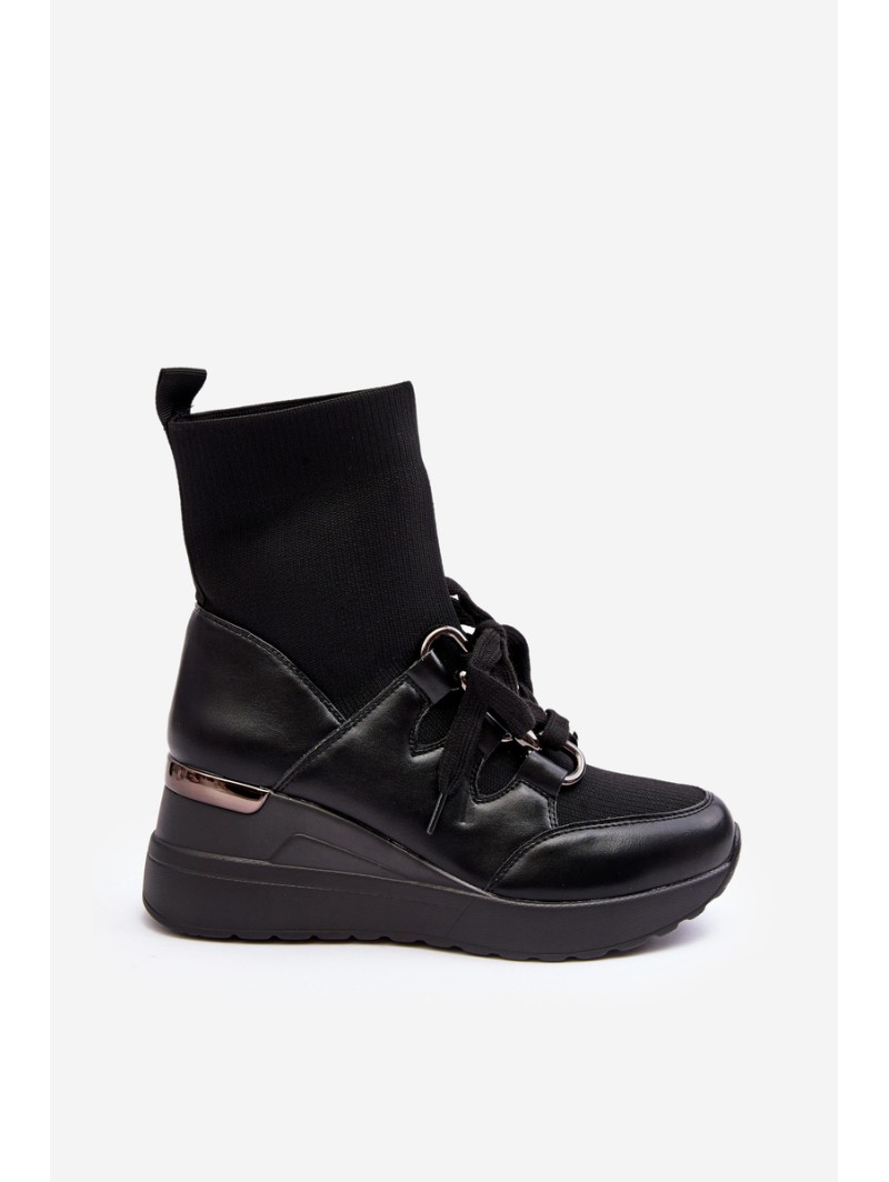 Women's Wedge Boots with Sock Black Helladina